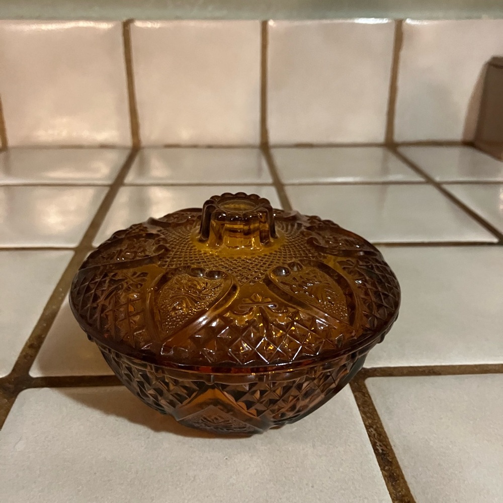Vintage Amber Glass Candy Dish